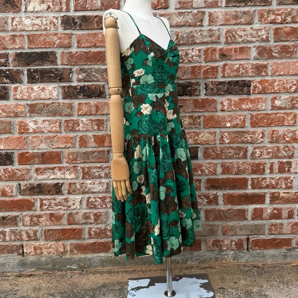 Moulinette de Soeurs Anthropologie green floral sleeveless sundress / 2 / EUC - Picture 12 of 17